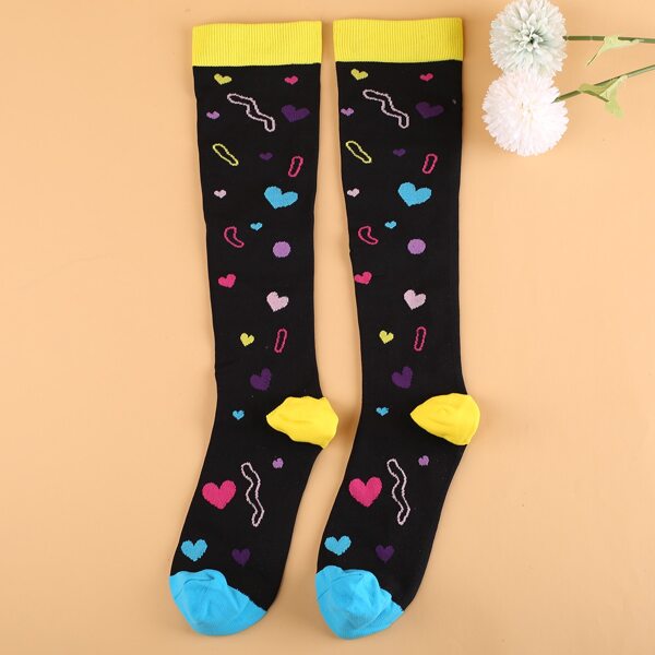 

Heart Print Over The Calf Socks, Black