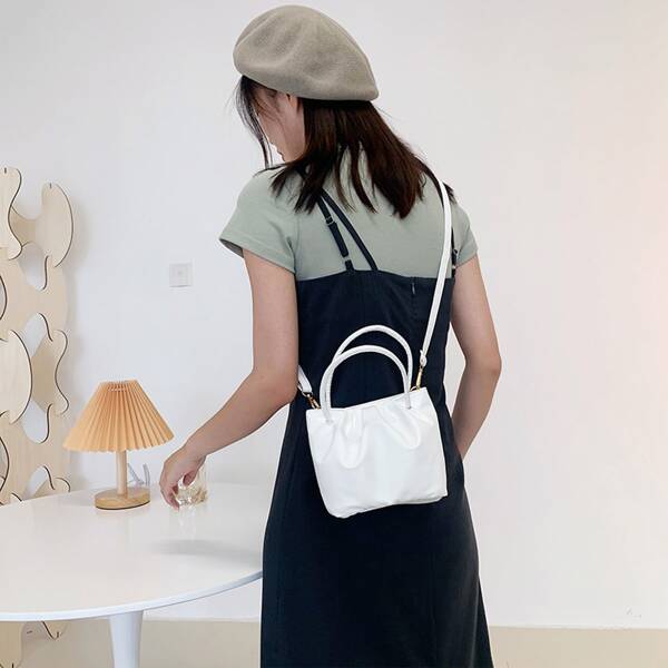 

Ruched Design Satchel Bag, White