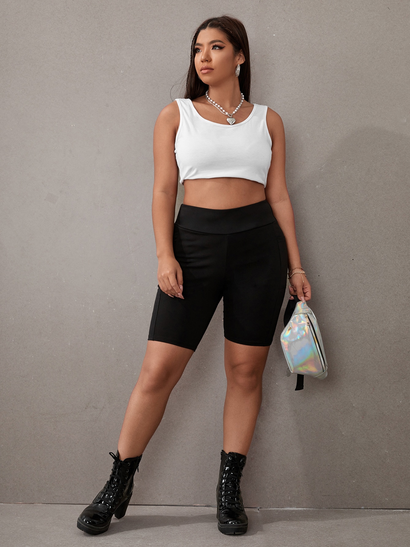 Plus Solid Cycling Shorts With Phone Pocket SHEIN UK