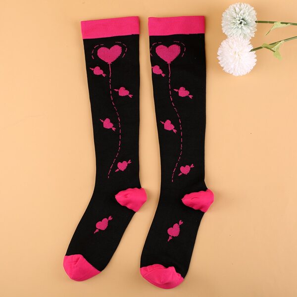 

Heart Print Over The Calf Socks, Black