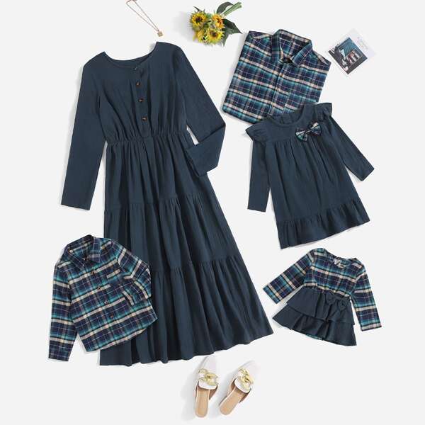 

Toddler Girls 1pc Ruffle Trim Bow Front Babydoll Dress, Dark green