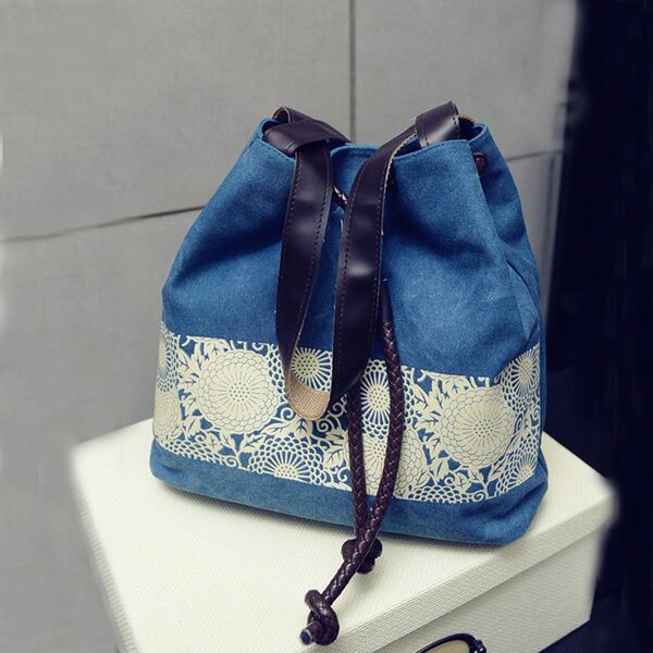 

Geometric Graphic Drawstring Design Shoulder Tote Bag, Blue