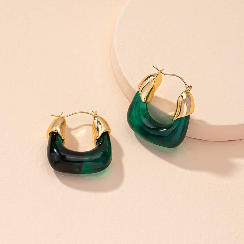 

Resin Hoop Earrings, Cadet blue