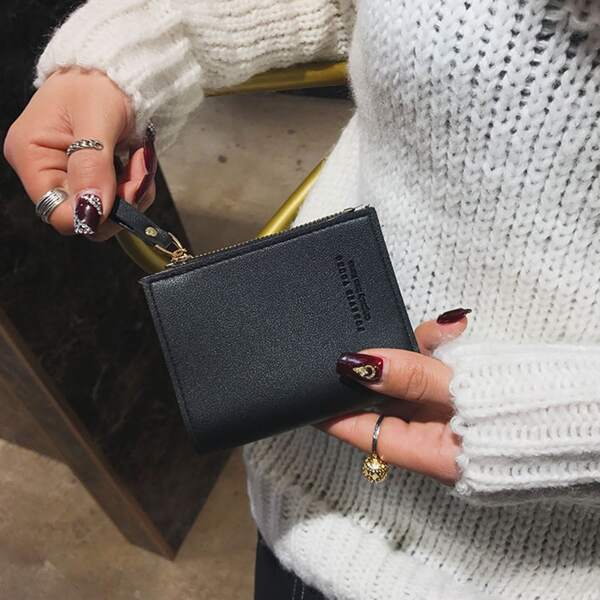

Letter Graphic Fold Small Wallet, Black