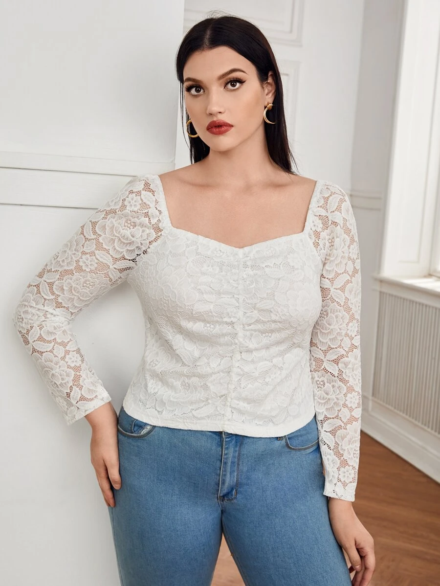 Top escote corazón con encaje - Blanco - Ver 1