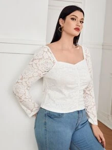 Top escote corazón con encaje - Blanco - Ver 3