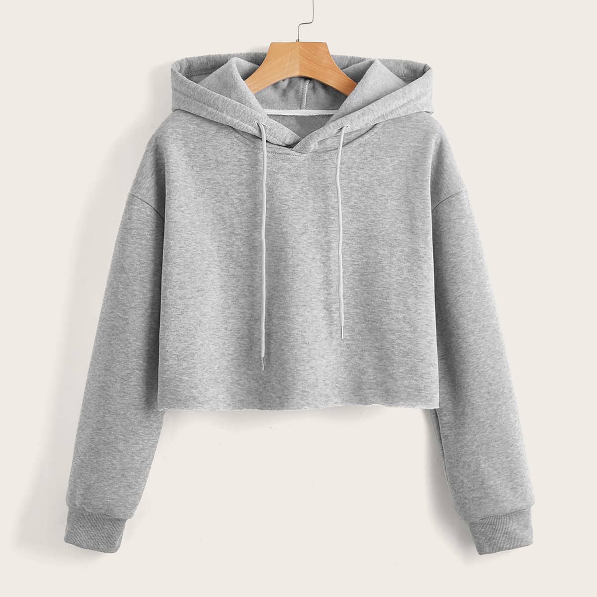 

Solid Drawstring Crop Sweatshirt, Light grey