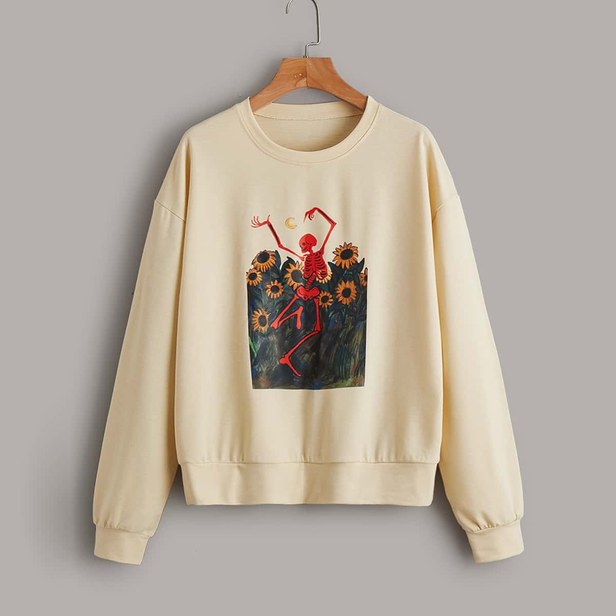 

Sunflower & Skull Graphic Sweatshirt, Apricot