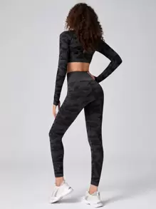 SPORTLIFE Seamless Thumb Hole Sports Tee & Leggings - Black - View 2