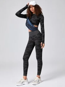 SPORTLIFE Seamless Thumb Hole Sports Tee & Leggings - Black - View 3