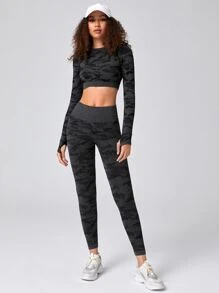 SPORTLIFE Seamless Thumb Hole Sports Tee & Leggings - Black - View 4