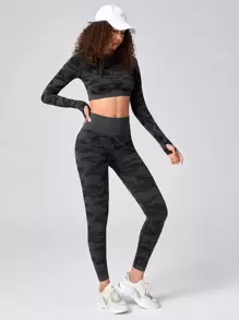 SPORTLIFE Seamless Thumb Hole Sports Tee & Leggings - Black - View 5