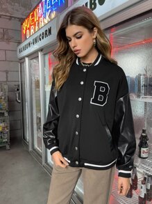 Muchica Patched Detail Striped Varsity Jacket - Black - View 4