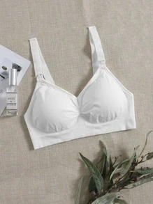 SHEIN Áo lót cho con bú có xếp nếp chắc chắn dành cho bà bầu - trắng - Xem 4