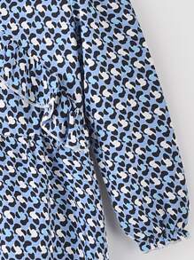 女孩滿版印花荷葉邊A字洋裝