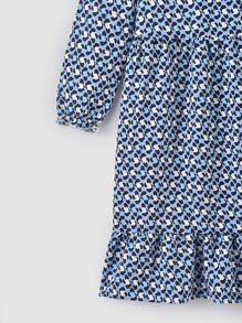 女孩滿版印花荷葉邊A字洋裝