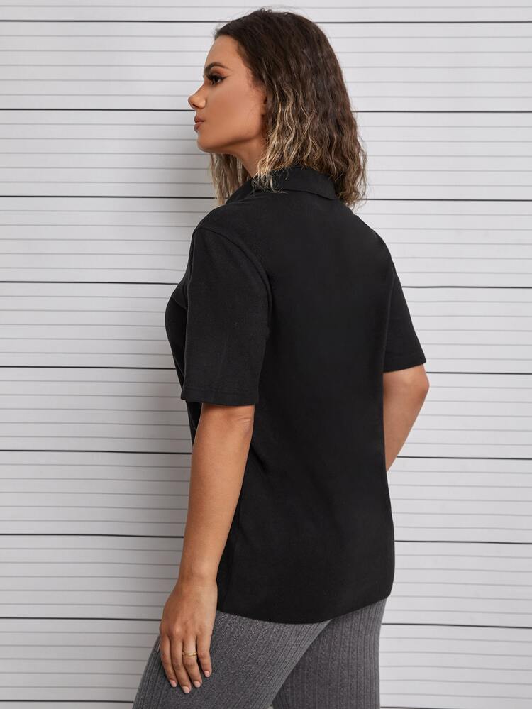 Solid Collared Button Front Top - Black - View 2