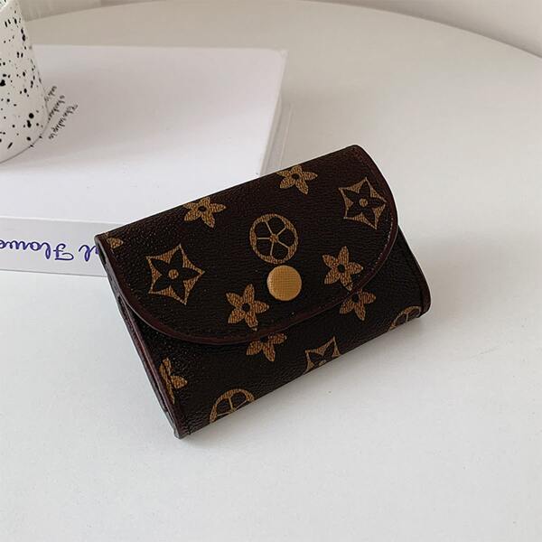 

Floral Pattern Fold Over Small Wallet, Brown