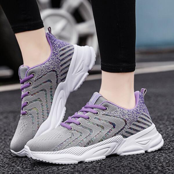 

Knit Detail Lace-Up Front Sneakers, Grey