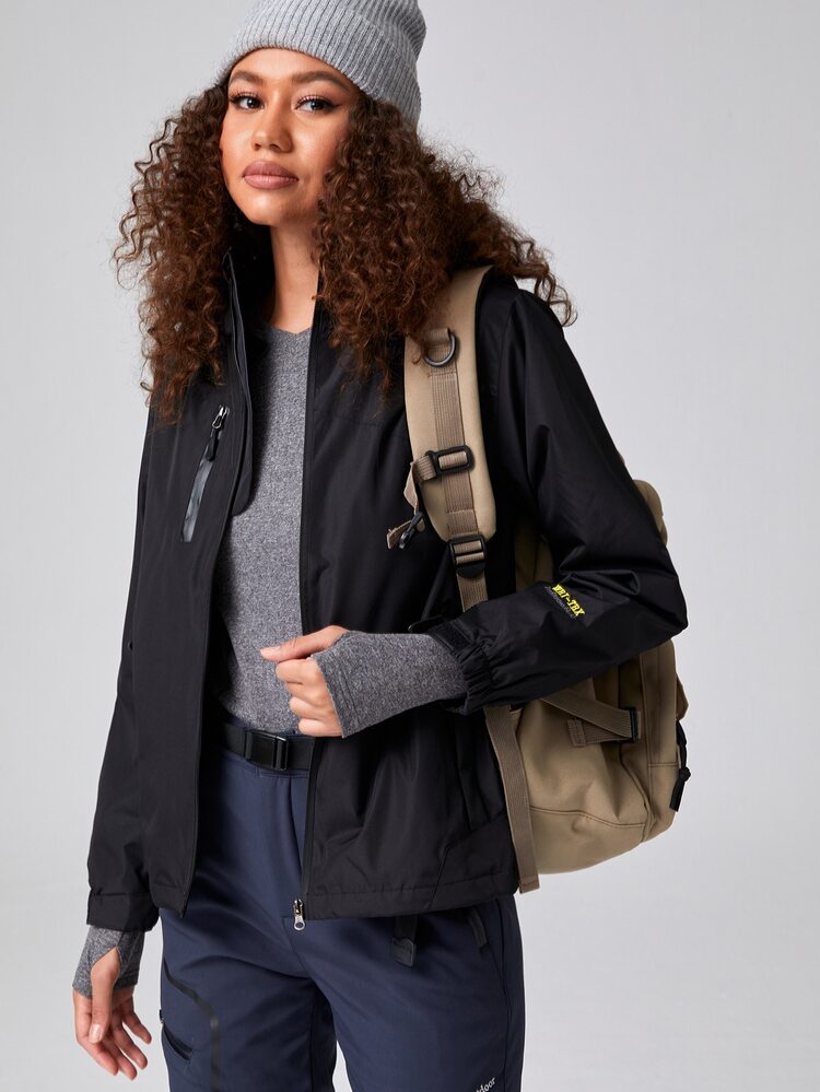 SPORTLIFE 3 In 1 Waterproof Zipper Up Hooded Fleece Plush Lined Sports Jacket - Black - View 5