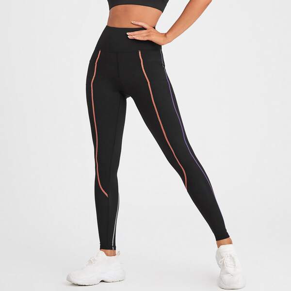 

Contrast Stitch High Waist Sports Leggings, Black