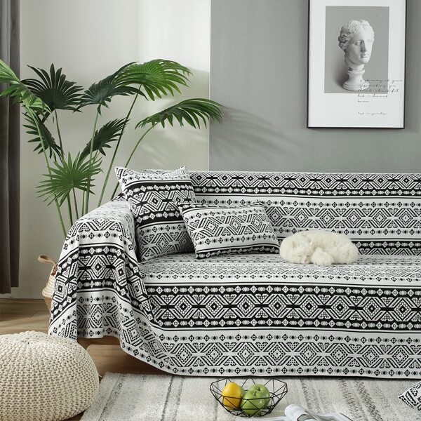 

Geometric Pattern Sofa Towel, Black and white