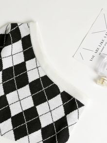 Mulvari Argyle Pattern One Shoulder Jumper - Black and White - View 3