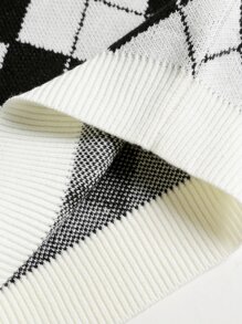 Mulvari Argyle Pattern One Shoulder Jumper - Black and White - View 4