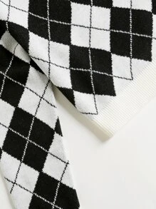 Mulvari Argyle Pattern One Shoulder Jumper - Black and White - View 6