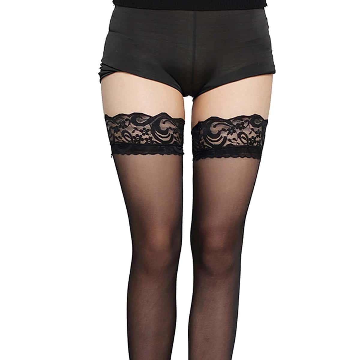 

Contrast Lace Over The Knee Socks, Black