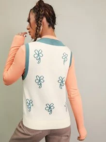 SHEIN EZwear Floral Pattern Knit Top Without Tee - Beige - View 2