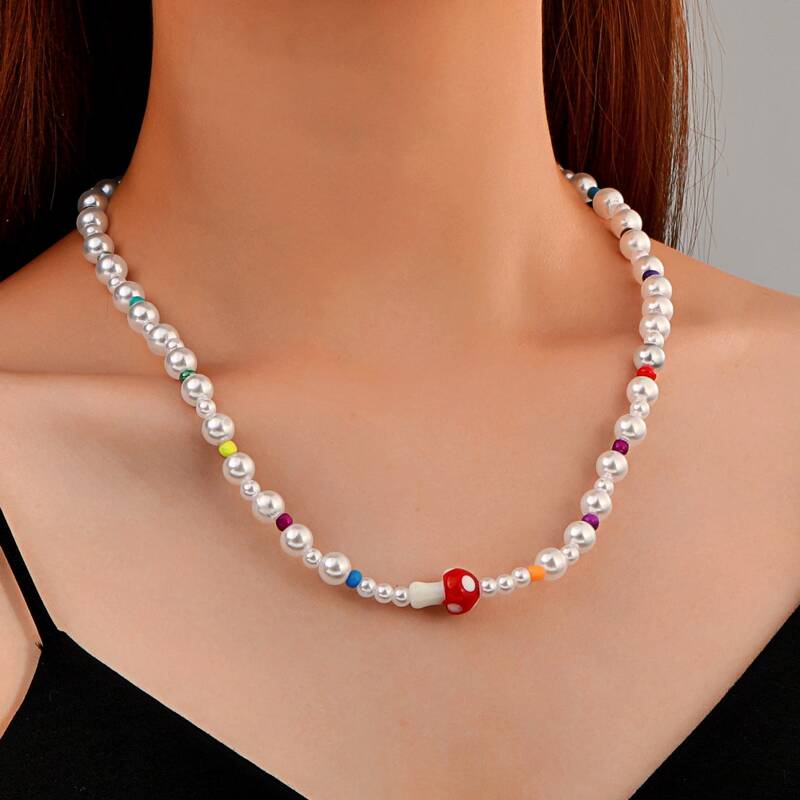 

Mushroom Decor Beaded Necklace, Multicolor