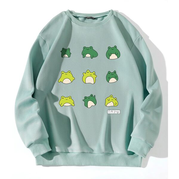 

Frog Print Drop Shoulder Sweatshirt, Mint green
