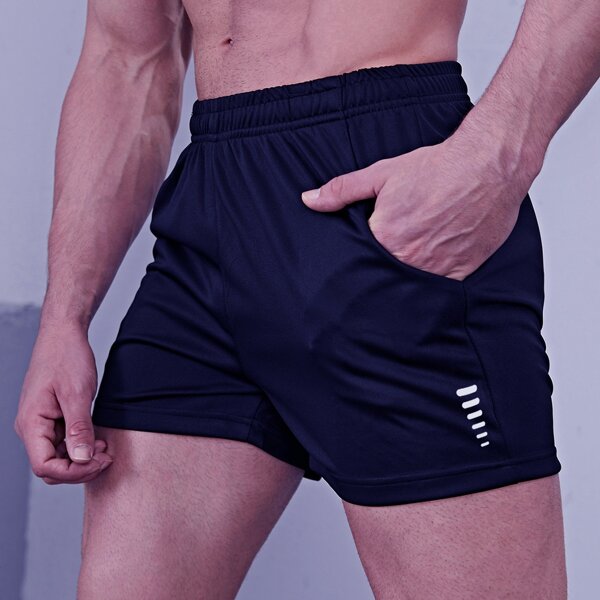 

Men Stripe Pattern Sports Shorts, Navy blue
