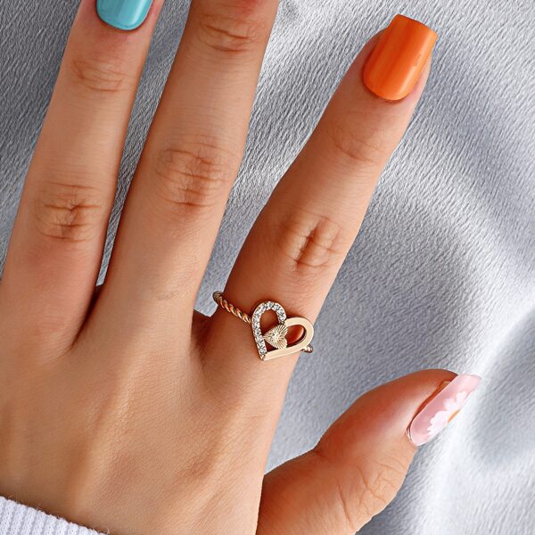 

Rhinestone Heart Decor Ring, Gold