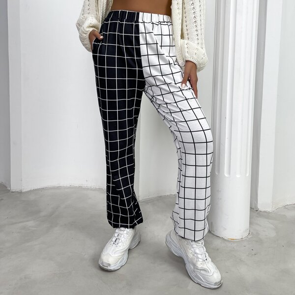 

Plaid Two Tone Sweatpants, Black and white