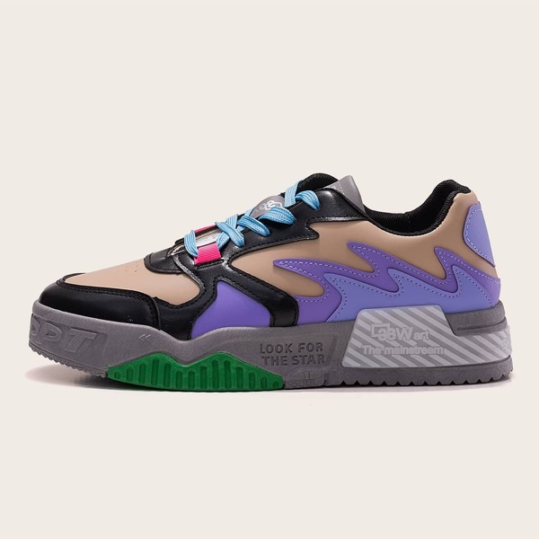 

Men Colorblock Letter Graphic Skate Shoes, Multicolor