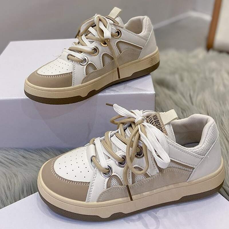 

Two Tone Lace Up Front Skate Shoes, Beige