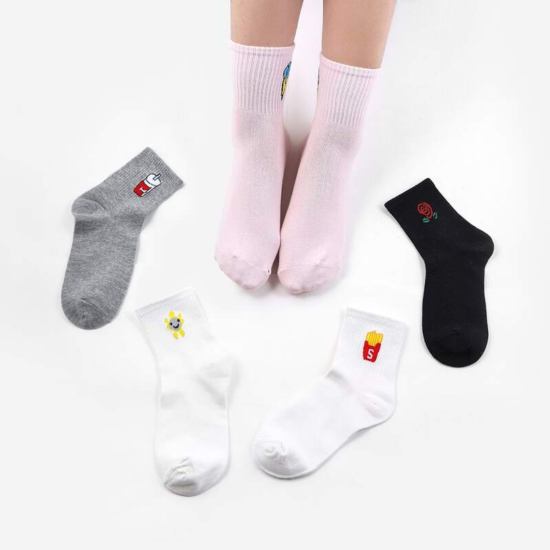 

5pairs Cartoon Pattern Crew Socks, Multicolor