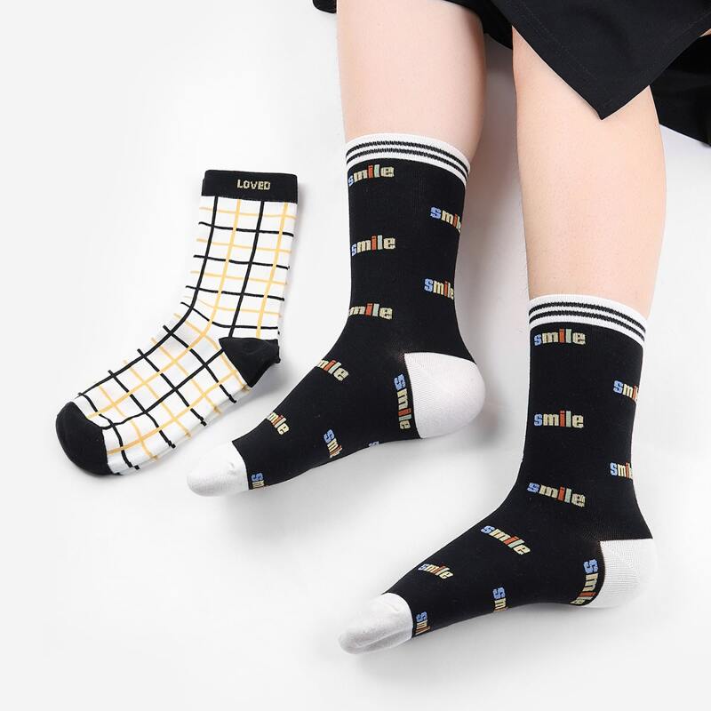 

2pairs Plaid Pattern Crew Socks, Multicolor