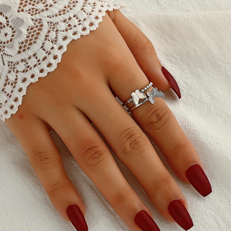 

Rhinestone Decor Cuff Ring, Silver