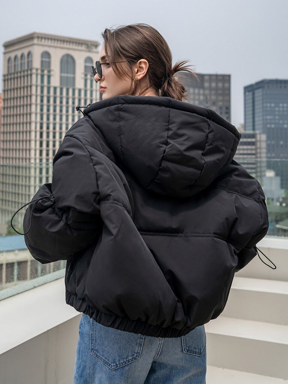 Solid Zip Up Hooded Padded Thick Coat, Women Winter Coat Jacket