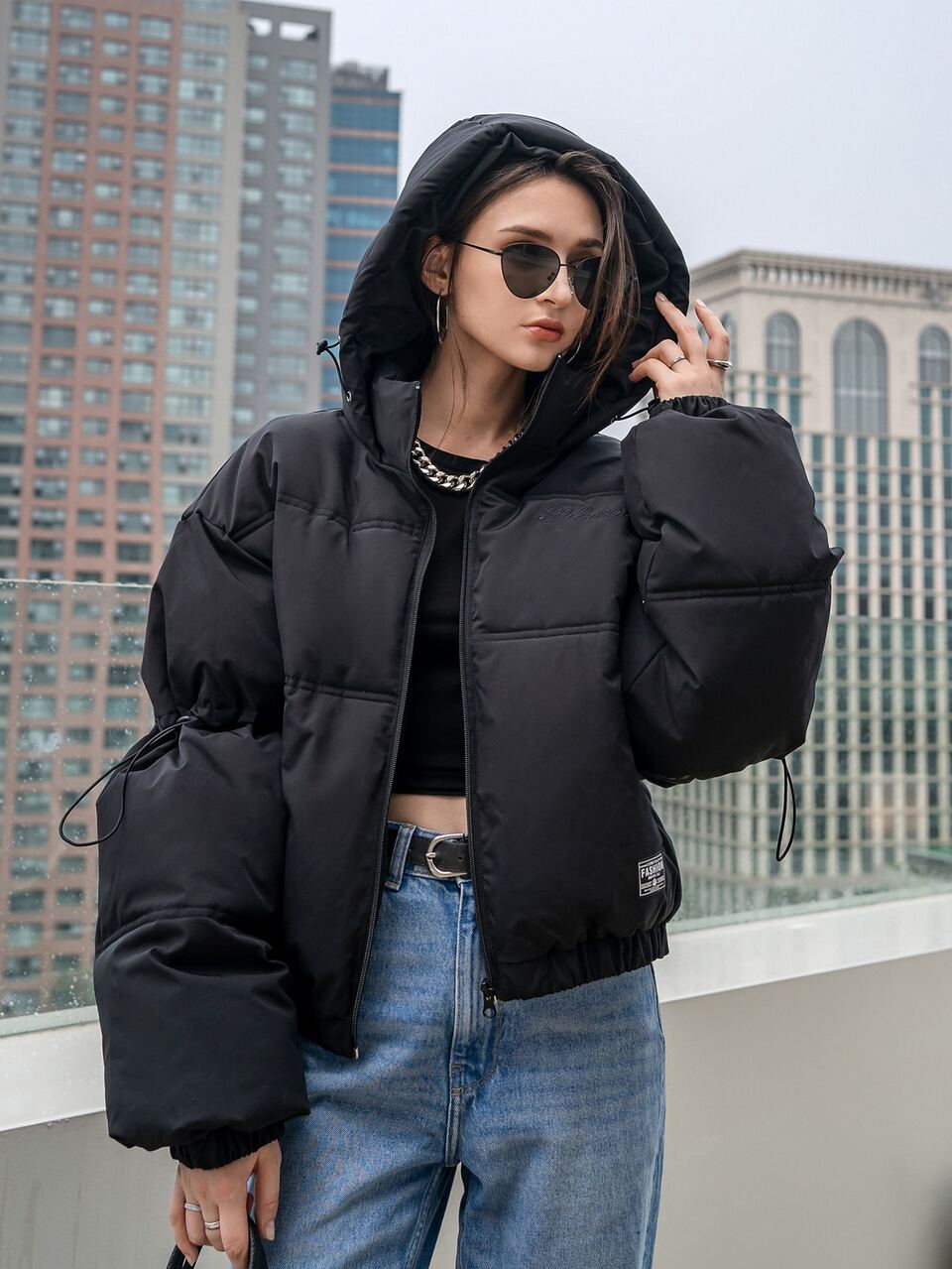 Solid Zip Up Hooded Padded Thick Coat, Women Winter Coat Jacket