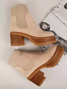 SHUZIA Women Shoes Round Toe Chunky Heel Platform Taupe Chelsea Boots Women Ankle Boots And Short Boots - Camel - View 4