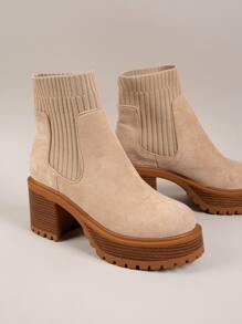 SHUZIA Women Shoes Round Toe Chunky Heel Platform Taupe Chelsea Boots Women Ankle Boots And Short Boots - Camel - View 2