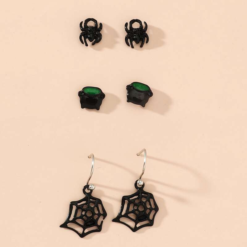 

3pairs Spider Decor Earrings, Multicolor