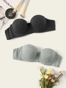 2 Packs Solid Underwire Bra - Multicolor - View 3