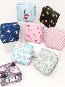 1 pieza Bolsa portátil de almacenamiento de toallas sanitarias de 15x15CM con patrones de dibujos animados aleatorios y coloridos, estilo bohemio - Multicolor - Ver 6