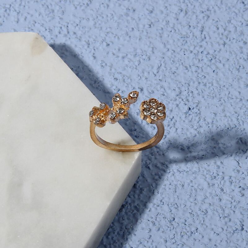 

Rhinestone Decor Cuff Ring, Gold