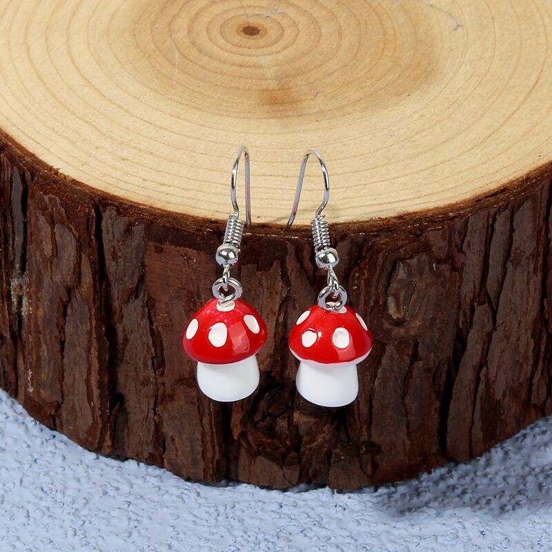 

Mushroom Drop Earrings, Red